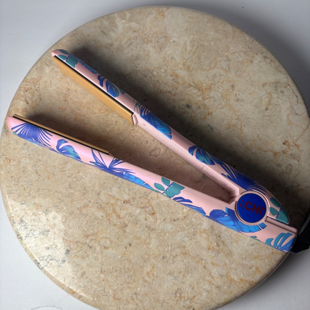 CHI Flat Iron 1" Pink Tropical Monstera Palm Leaf Ceramic Hair Straightener